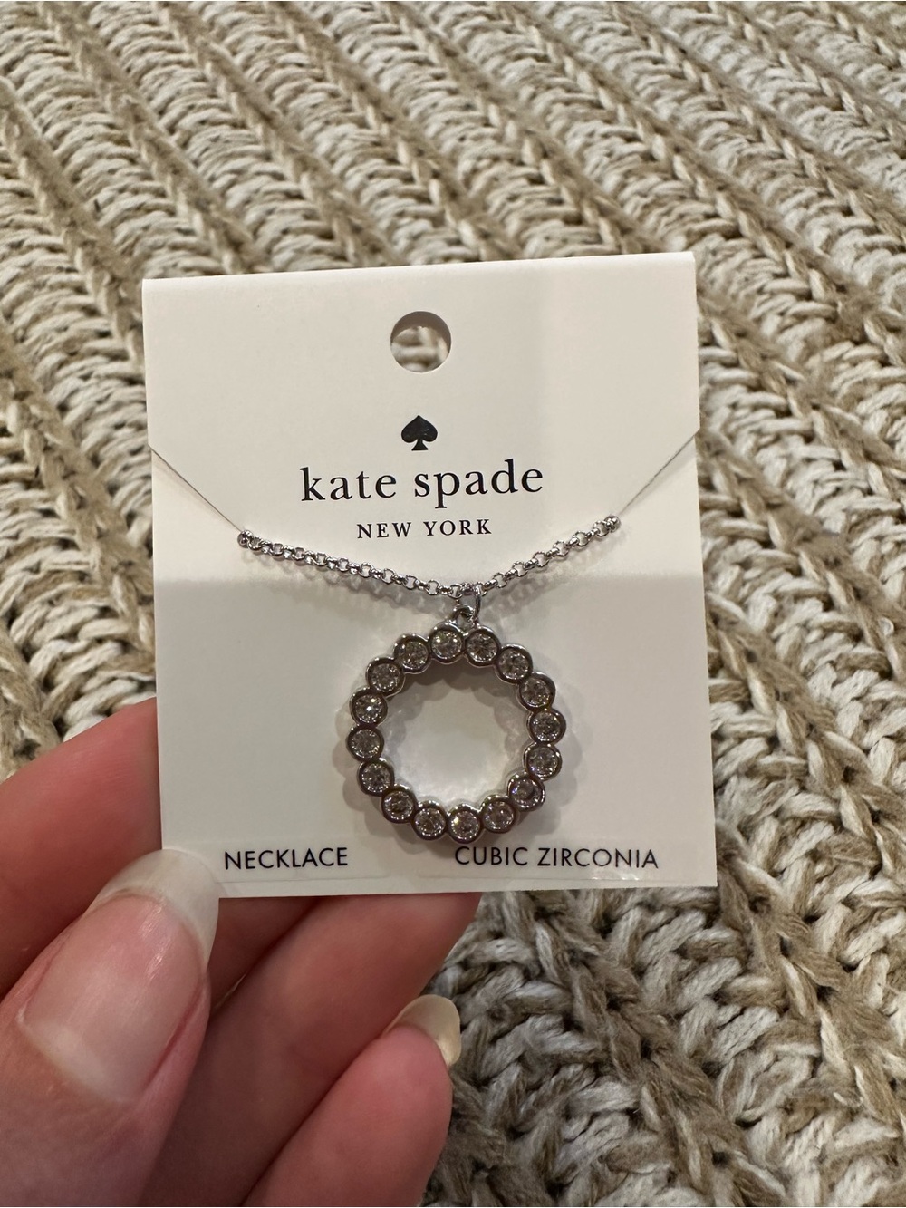 kate spade silver-tone circle pendant necklace with clear stones